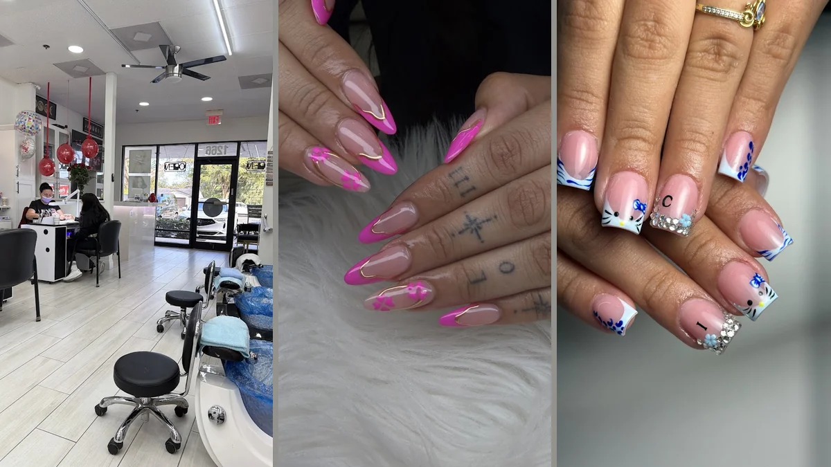 Manicure tables arranged inside a Naples beauty salon.